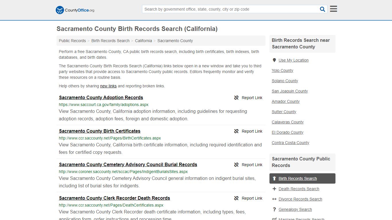 Sacramento County Birth Records Search (California) - County Office